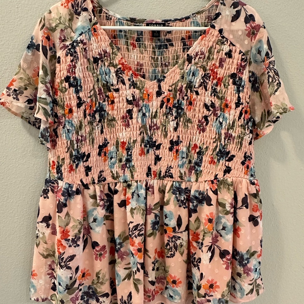 Torrid Floral Smocked Blouse - Pink and Multicolor